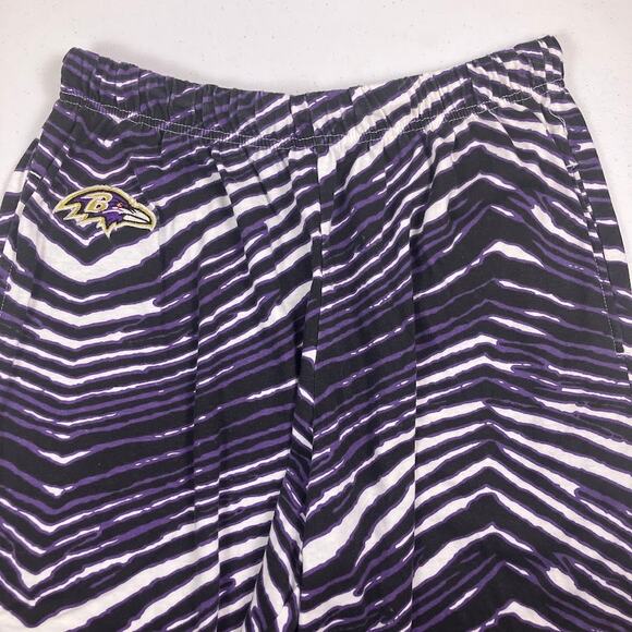 NFL Baltimore Ravens Purple Black White Zebra Pants Size XL Logo Right Hip - Picture 1 of 9